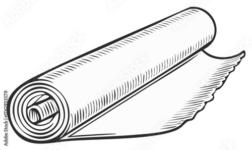 Roll of Paper or Fabric Illustration Black and White Engraved Style Drawing