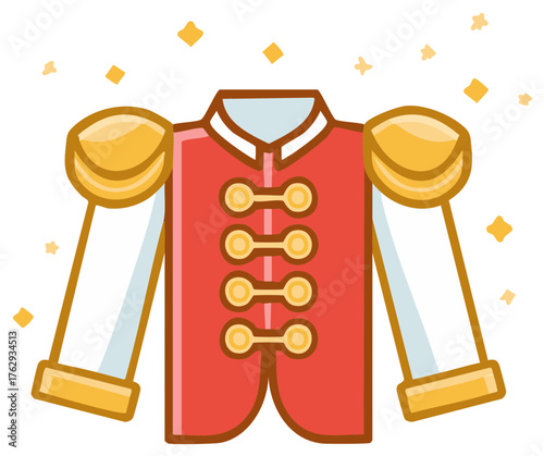 Decorative Red Military Tunic with Gold Epaulets and Buttons