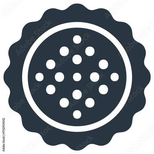 Fluted pie icon with white dots pattern filling the center in a simple flat vector graphic style illustration