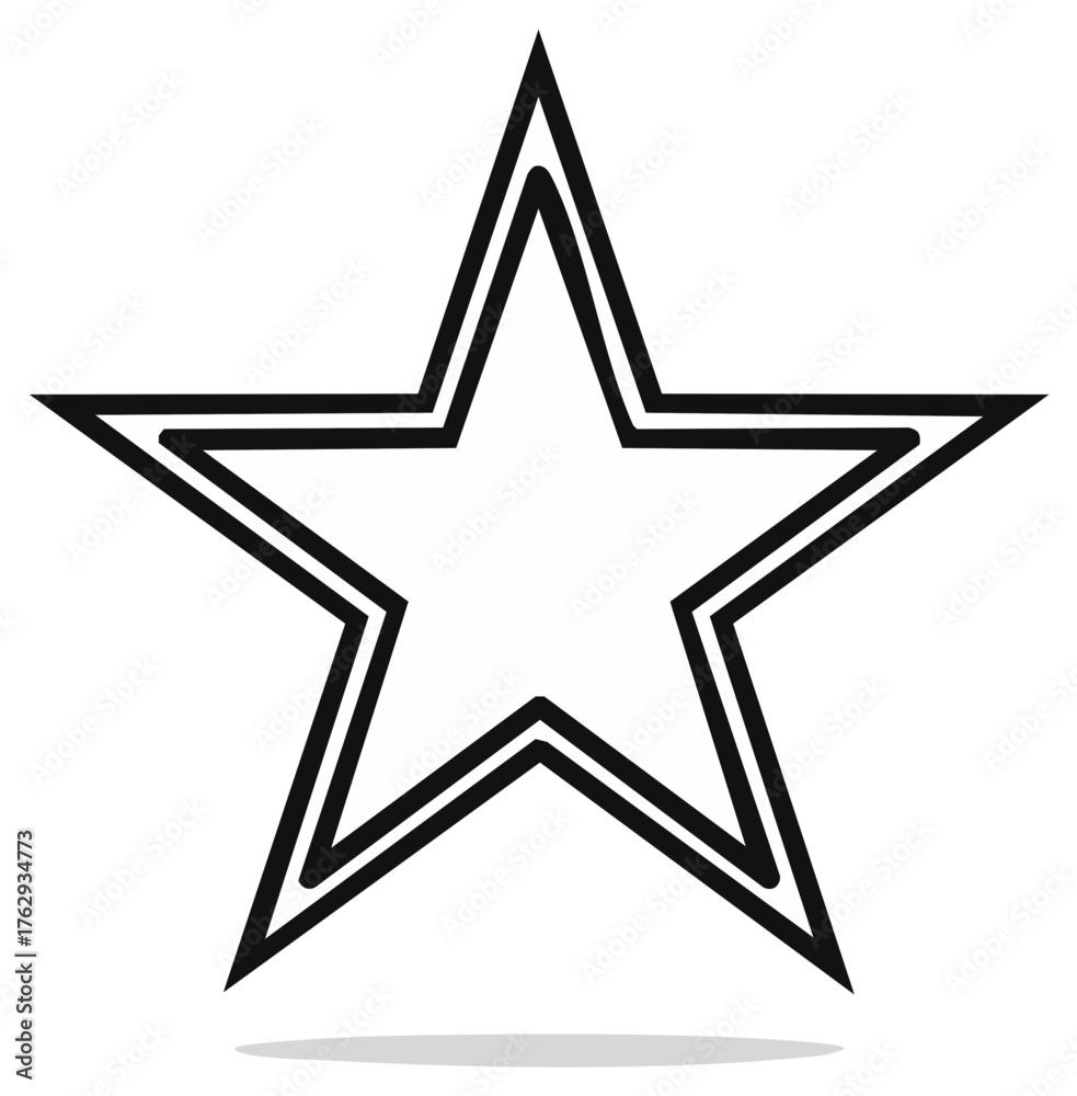 Fototapeta premium Five pointed star shape with double outline and shadow effect isolated on white