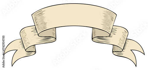 Engraved Style Blank Ribbon Banner Illustration for Decoration or Message
