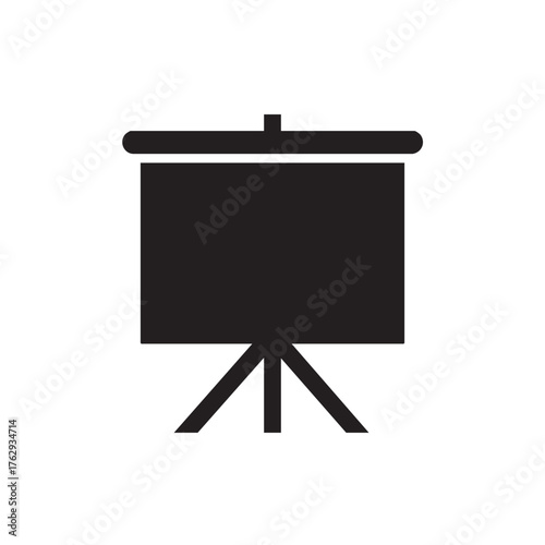 Simple black and white icon of a presentation board with a stand