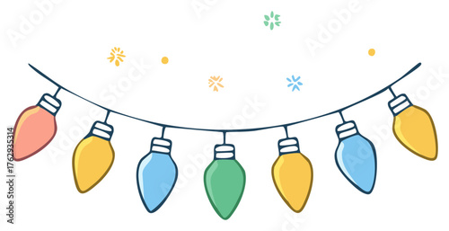 Festive String Lights Illustration Cute Colorful Holiday Bulbs