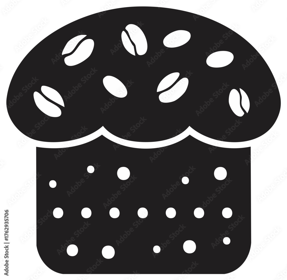 Fototapeta premium Coffee bean muffin graphic black and white. Pastry sweet treat with caffeine.