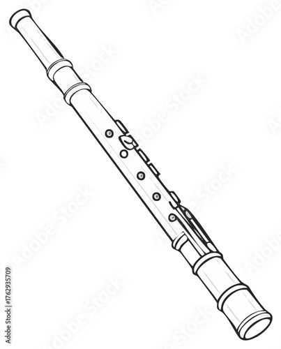 Musical woodwind instrument clarinet detailed outline drawing vector art