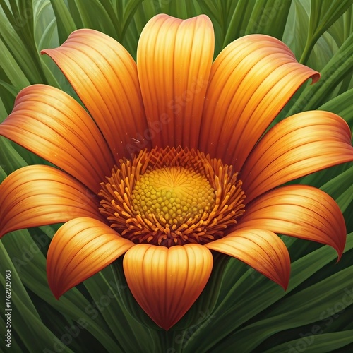 Vibrant Orange Flower Surrounded by Lush Green Leaves in a Stunning Close-Up