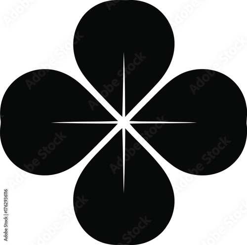 Simple black four leaf clover symbol isolated on white background