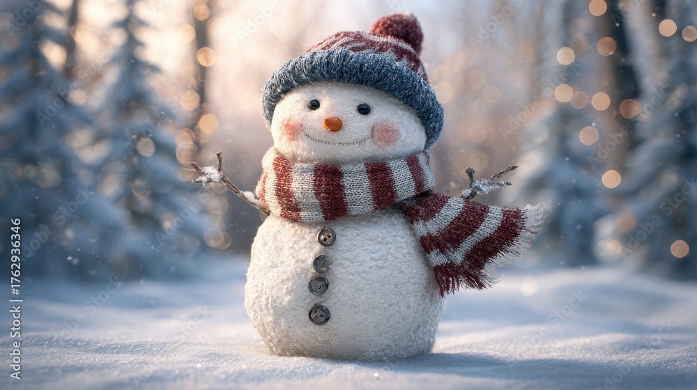 Fototapeta premium cheerful snowman in a snowy winter wonderland