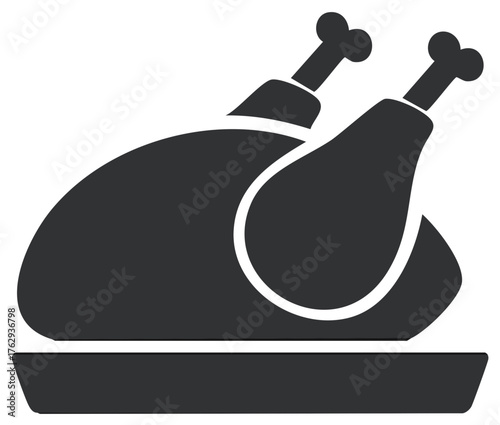 Black silhouette icon of a whole roasted poultry on a serving platter for holiday dinner