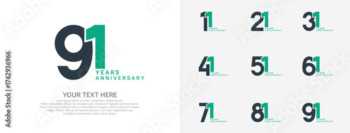 Anniversary logo set vector design, green color for celebration event