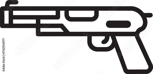 Stylized line art icon of a futuristic handgun