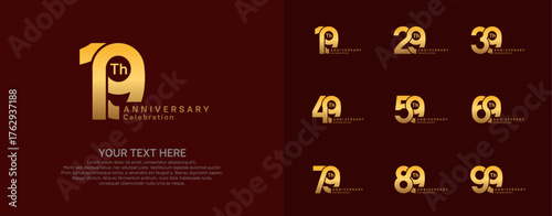 Anniversary logo set vector design, golden color for celebration event