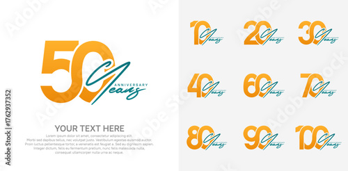 Anniversary logo set vector design, orange color for celebration event