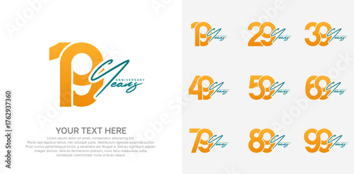 Anniversary logo set vector design, orange color for celebration event