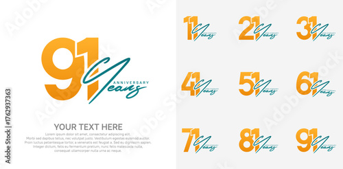 Anniversary logo set vector design, orange color for celebration event