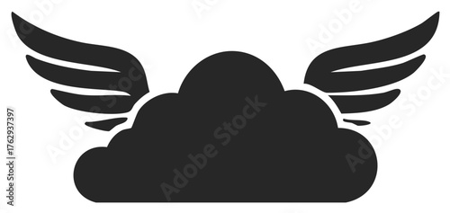 A cloud symbol with wings icon for weather forecasts or heavenly messages, sky element