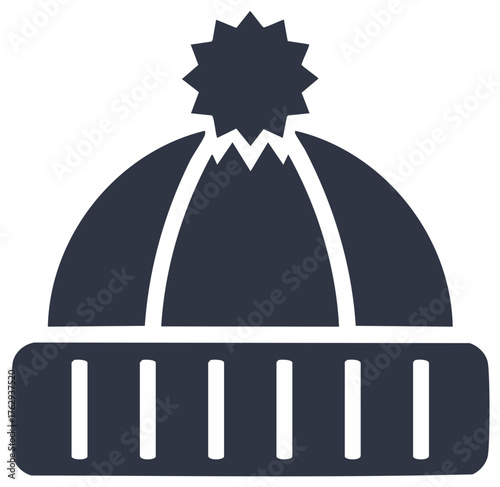 Winter beanie hat with pompom icon simple flat vector illustration for cold weather apparel