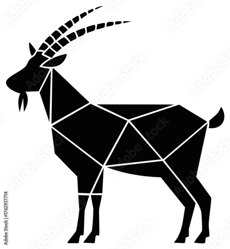 Stylized Geometric Black Goat Silhouette with Angular Lines