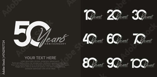 Anniversary logo set vector design, white and brown color for celebration event