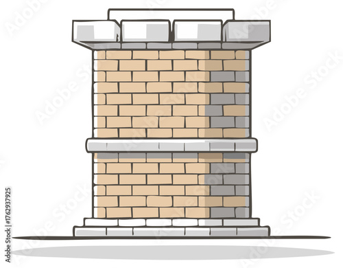 Cartoon illustration of a historic brick and stone column or castle tower