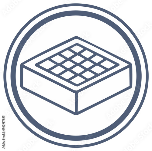 Waffle Icon in Circle, Outlined Minimalist Style, Homemade Dessert Design Element, Belgian Waffle Concept