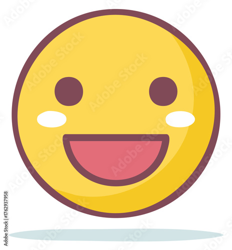 Cute yellow emoji face with big smile and rosy cheeks expressing happiness and joy