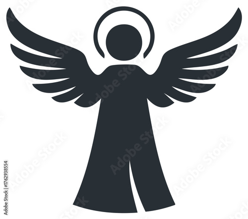 Stylized Winged Angel Illustration Religious Symbol Graphic Halo Protection Guidance Goodness Vector