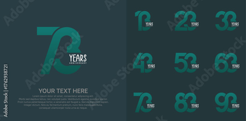 Anniversary logo set vector design, green color for celebration event