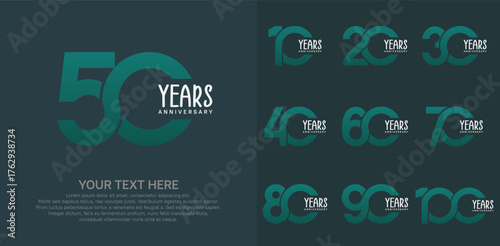 Anniversary logo set vector design, green color for celebration event