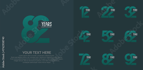 Anniversary logo set vector design, green color for celebration event