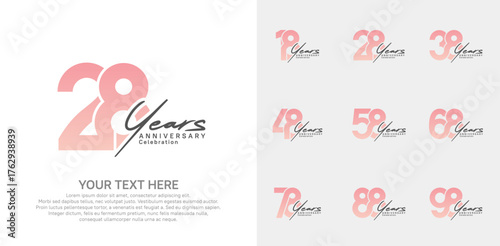 Anniversary logo set vector design, pink and black color for celebration event