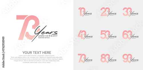 Anniversary logo set vector design, pink and black color for celebration event