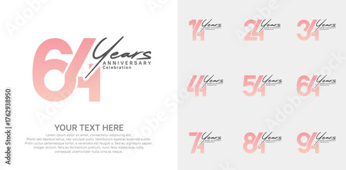 Anniversary logo set vector design, pink and black color for celebration event