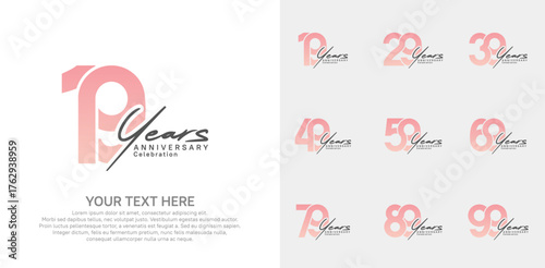 Anniversary logo set vector design, pink and black color for celebration event