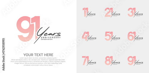 Anniversary logo set vector design, pink and black color for celebration event