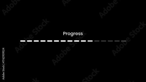 White horizontal dash animation on black background in 4K showing loading process