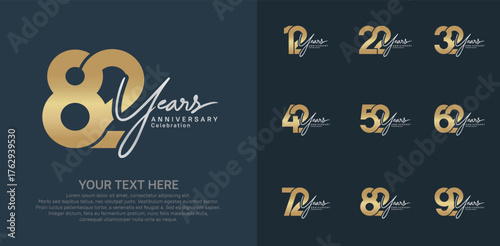 Anniversary logo set vector design, gold and silver color for celebration event