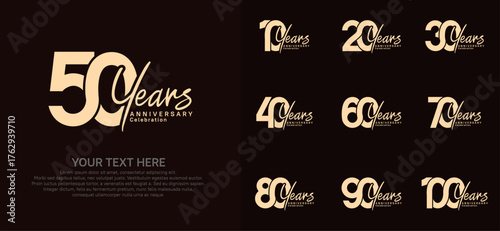 Anniversary logo set vector design, gold color for celebration event