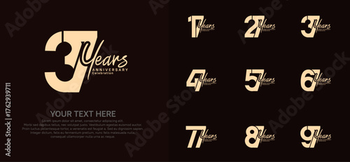Anniversary logo set vector design, gold color for celebration event