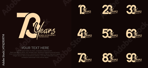Anniversary logo set vector design, gold color for celebration event