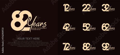 Anniversary logo set vector design, gold color for celebration event