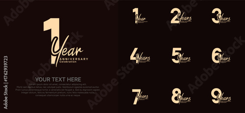 Anniversary logo set vector design, gold color for celebration event