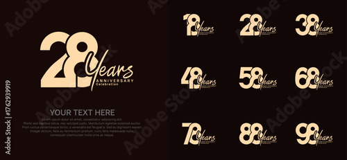 Anniversary logo set vector design, gold color for celebration event