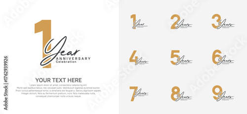 Anniversary logo set vector design, brown and black for celebration event