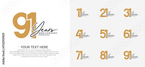 Anniversary logo set vector design, brown and black for celebration event