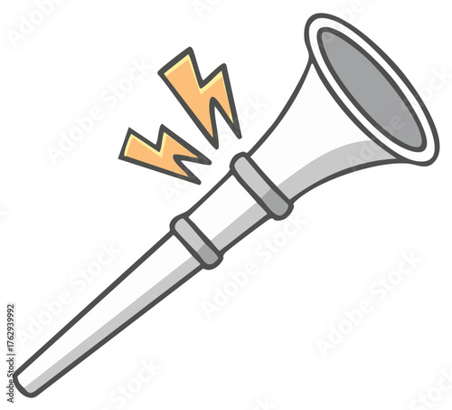Cartoon Vuvuzela Blowing Sound Waves and Electricity Symbol Festive Celebration Noise