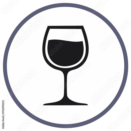 Wine glass icon within a circle illustration, simple design
