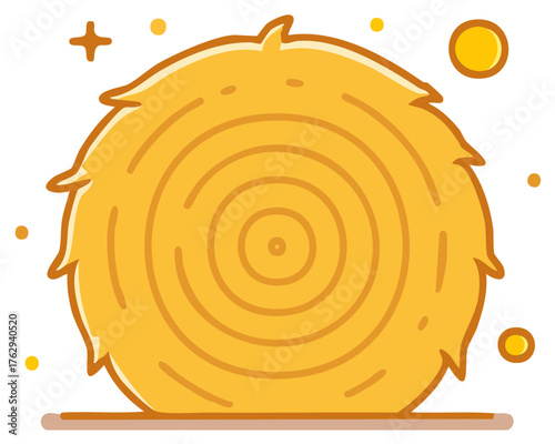 Golden Hay Bale Flat Design Icon, Harvest Crop Symbol with Stars and Dots