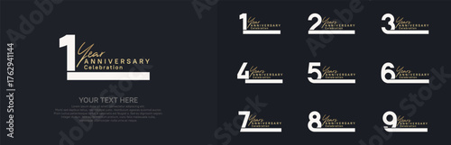 Anniversary logo set vector design, white and gold color for celebration event