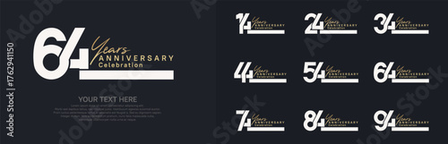 Anniversary logo set vector design, white and gold color for celebration event